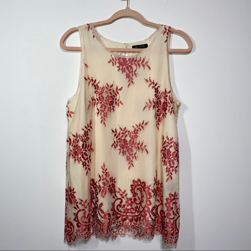 Max Studio Lace Overlay Tank